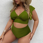 Bikini de Talla Grande con Volantes - Estampado y Tiro Alto para Playa