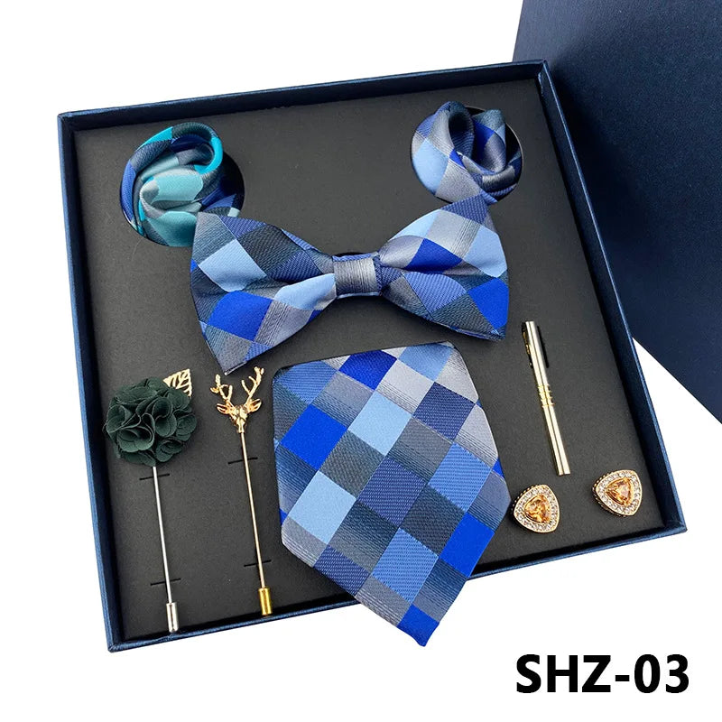 Set De Corbata Pajarita Pañuelo Gemelos Regalo Tico De Lujo