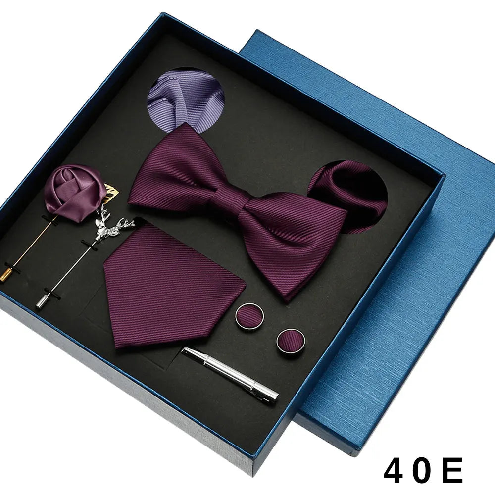 Set de Lujo Corbata Pajarita Pañuelo Gemelos Estilo Tico Elegante