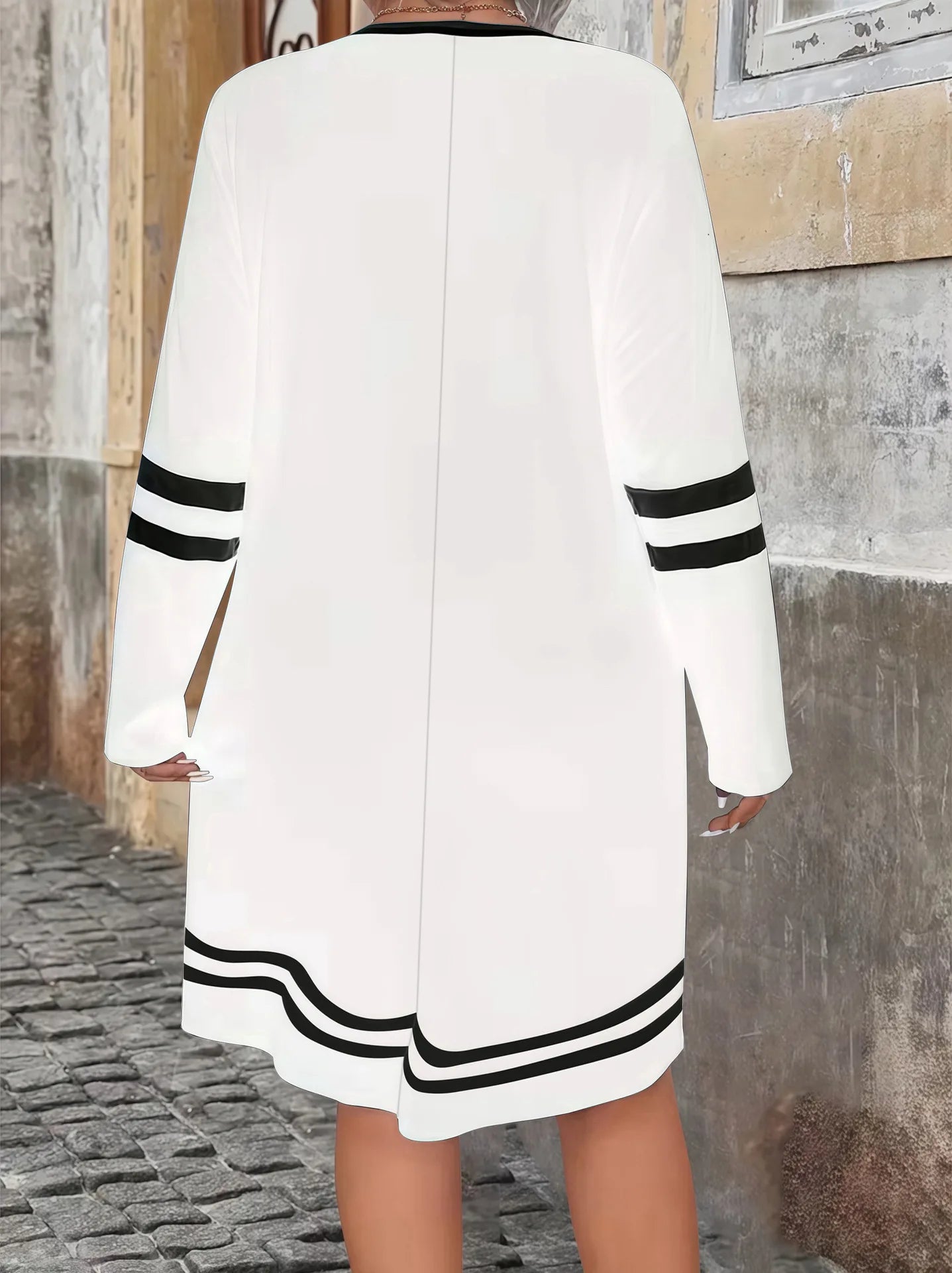 Vestido Negro con Cremallera y Cuello V | Elegante Holgado de Gran Tamaño | Manga Larga | Tico Trendy