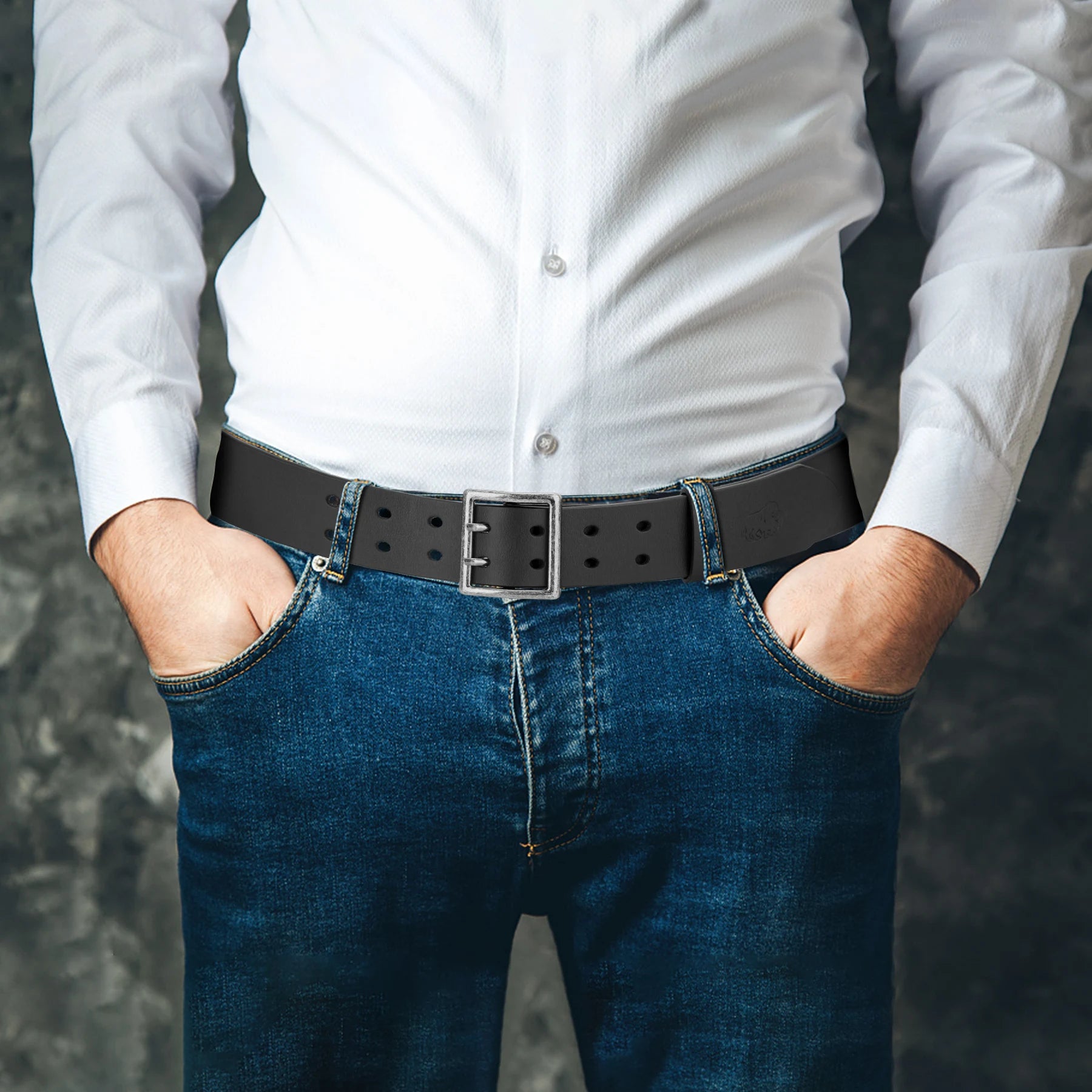 Cinturón de Piel de Vaca | Estilo Vintage | Hebilla de Pasador Retro | Hombre