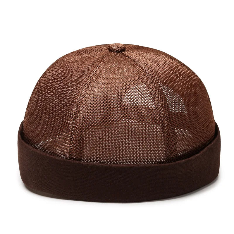Primavera Verano Retro hombres mujeres Skullcap sombrero Docker marinero mecánico sin ala calle Hip hop gorra malla transpirable Casual