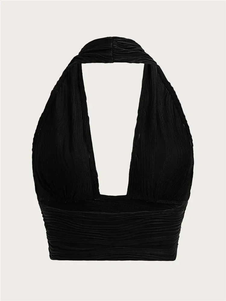 Top corto con espalda descubierta para mujer, Top Sexy liso con cuello Halter, ropa Y2K Grunge de estilo callejero, Top sin mangas para discoteca, ropa de calle 2024