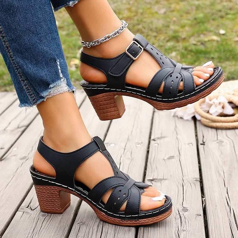 Sandalias Romanas de Tacón Alto para Mujer | Suela Gruesa y Ligera | Hebilla Tobillera | Tallas 36-43