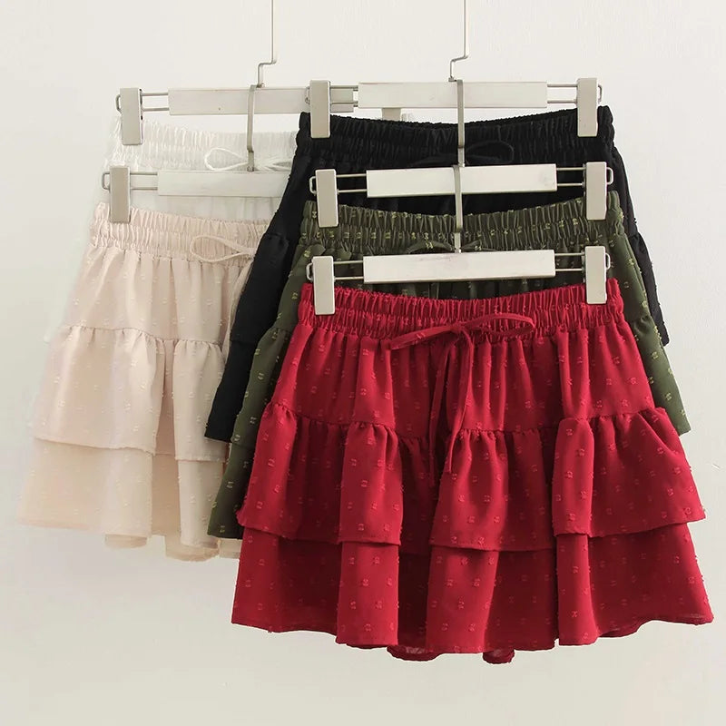 Minifalda Plisada de Gasa | Con Volantes y Pantalones Cortos Internos