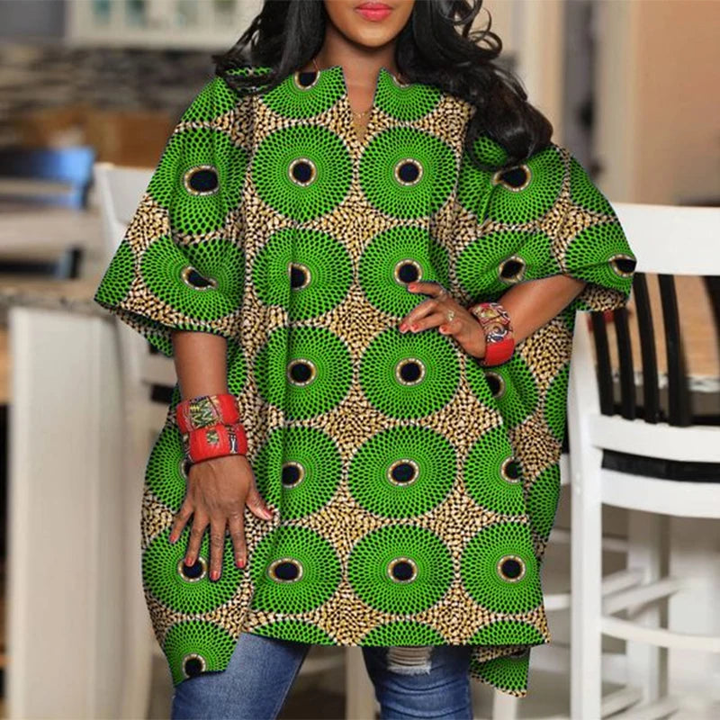 Blusa de talla grande 5XL VONDA para mujer, Tops estampados Vintage, camisas bohemias con cuello en V de verano, Blusas holgadas informales con manga de murciélago