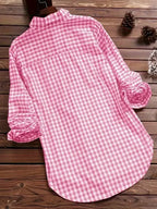 Camisa de Lino y Algodón a Cuadros Plus Size | Manga Larga Cuello V | Tallas 1XL-5XL | Tico Trendy