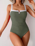 Traje de Baño Sexy de Cuello V y Cintura Alta | Playa