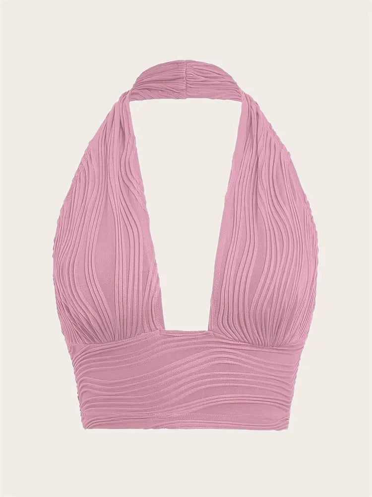 Top corto con espalda descubierta para mujer, Top Sexy liso con cuello Halter, ropa Y2K Grunge de estilo callejero, Top sin mangas para discoteca, ropa de calle 2024