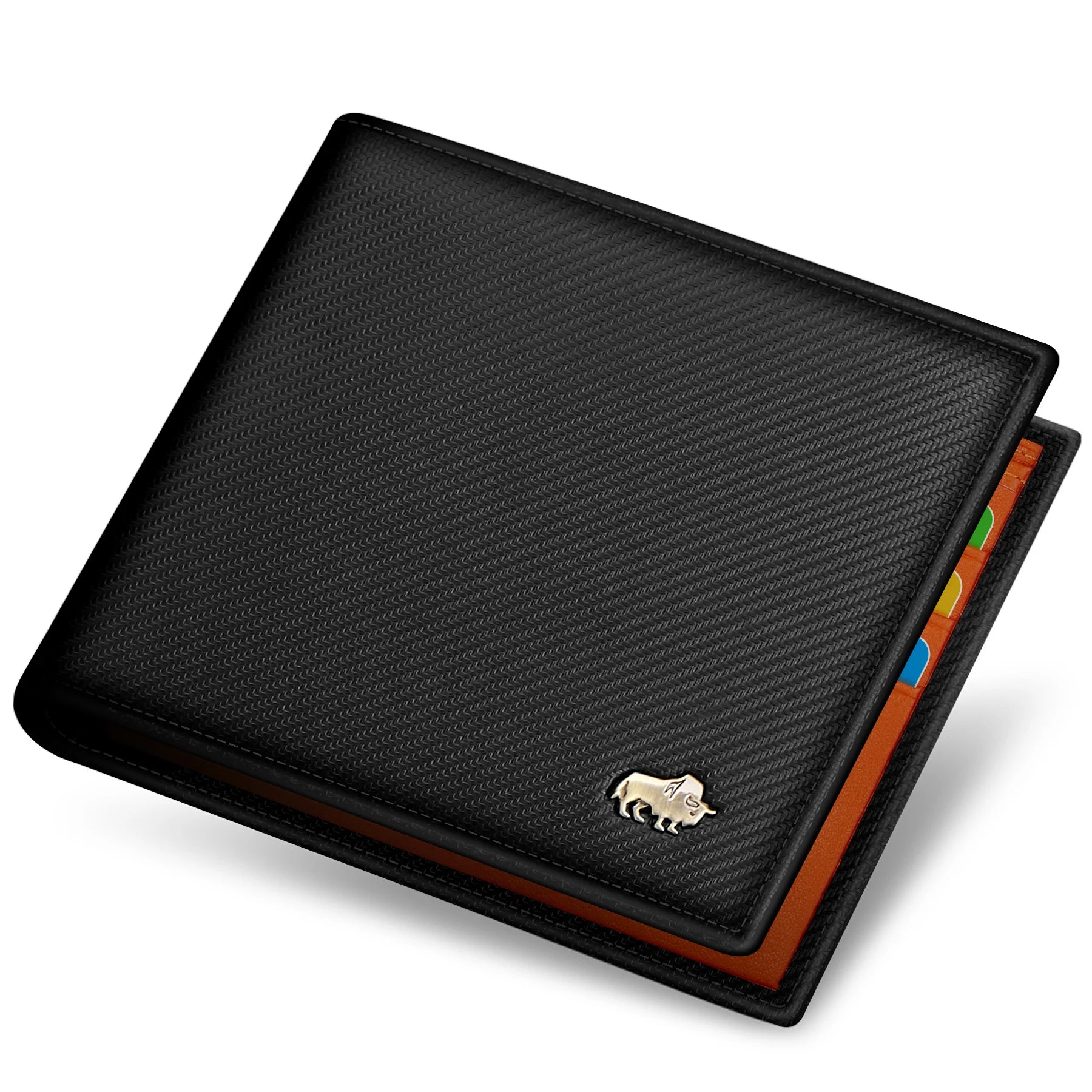 BISON DENIM-billetera de fibra de carbono para hombre, Tarjetero con bloqueo RFID, bolsillo para monedas, monedero de cuero plegable para negocios, regalos ideales para hombre