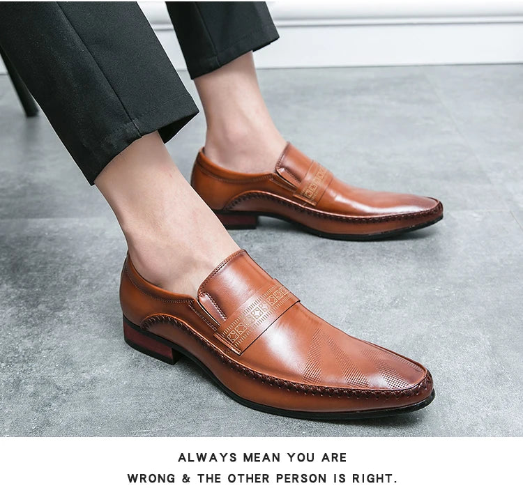 Mocasines Retro Hombre Cuero Marrón | Clásicos Punta Puntiaguda Sin Cordones Daily