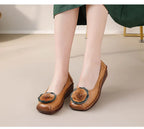 Mocasines Étnicos De Flores | Cuero Genuino Estilo Retro Lujoso Casual