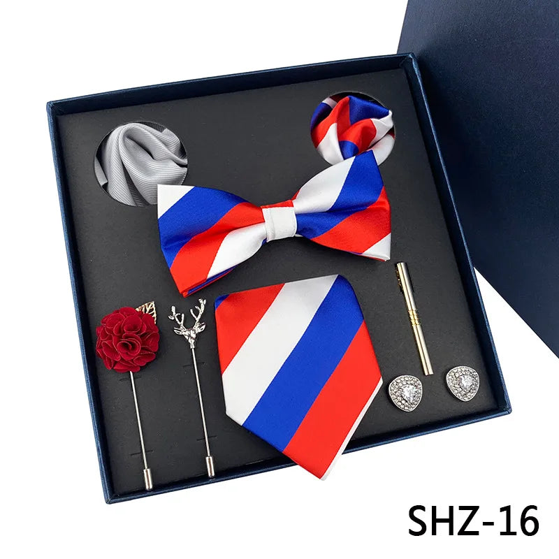Set De Corbata Pajarita Pañuelo Gemelos Regalo Tico De Lujo