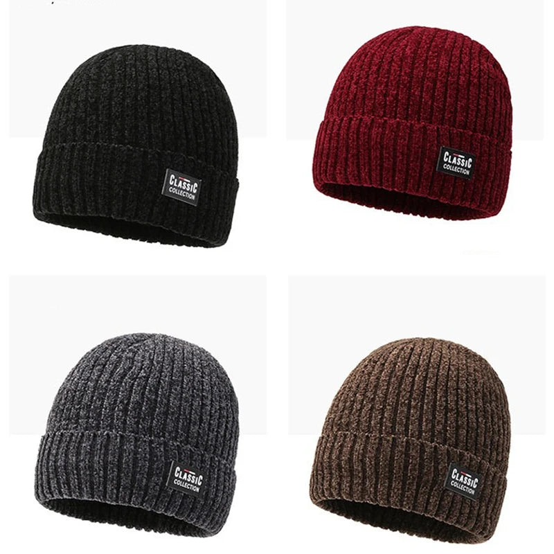 Gorro Tejido Lana Chenilla Terciopelo Grueso Térmico | Invierno Ajustable Unisex