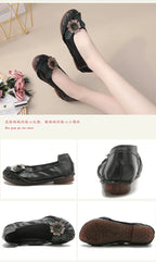 Mocasines Planos Florales de Cuero Genuino | Hechos a Mano | Talla 41 | Estilo Retro