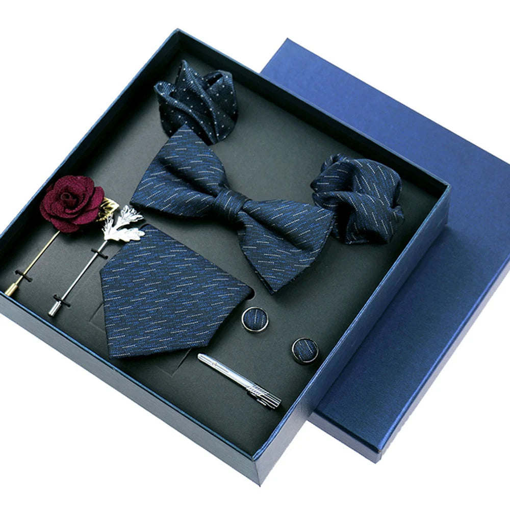 Set De Corbata Pajarita Pañuelo Gemelos Regalo Tico De Lujo