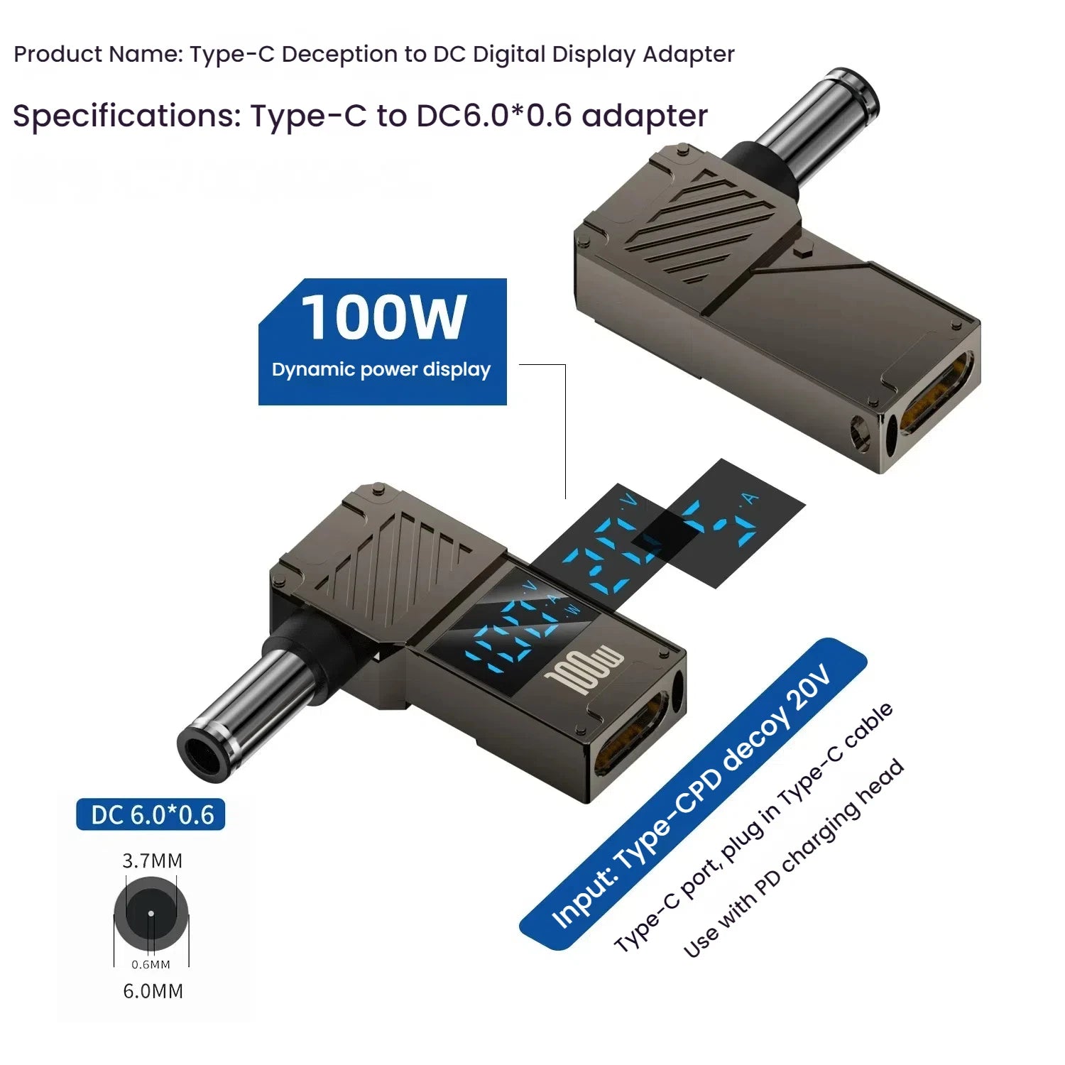Adaptador Tipo C A DC | Cargador Laptop 100W | Convertidor Power Delivery | Ticotrendy
