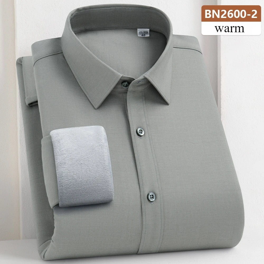 Camisa de Lana Cálida Hombre | Manga Larga | Negocios Casual | Color Sólido Suave