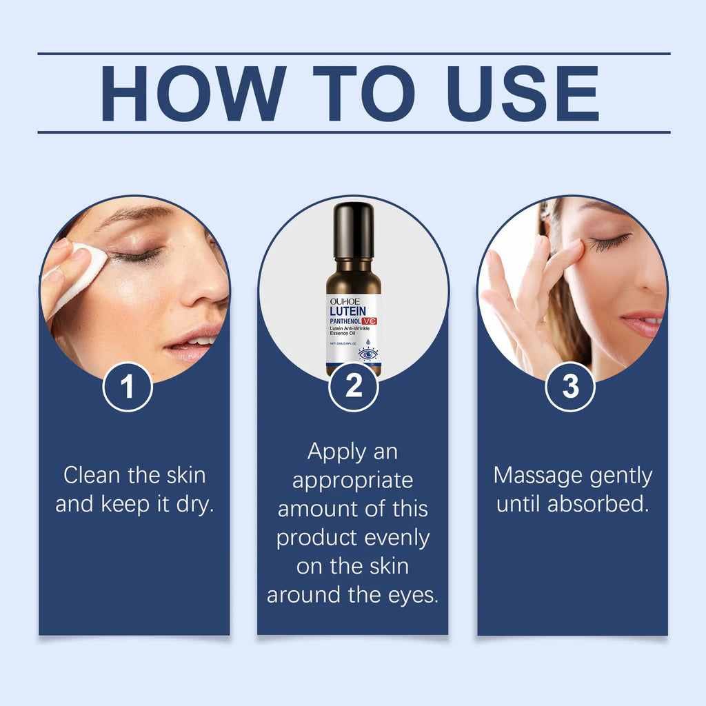 Aceite esencial para ojos de luteína OUHOE, hidratación profunda emoliente, cuidado hidratante de la piel de los ojos