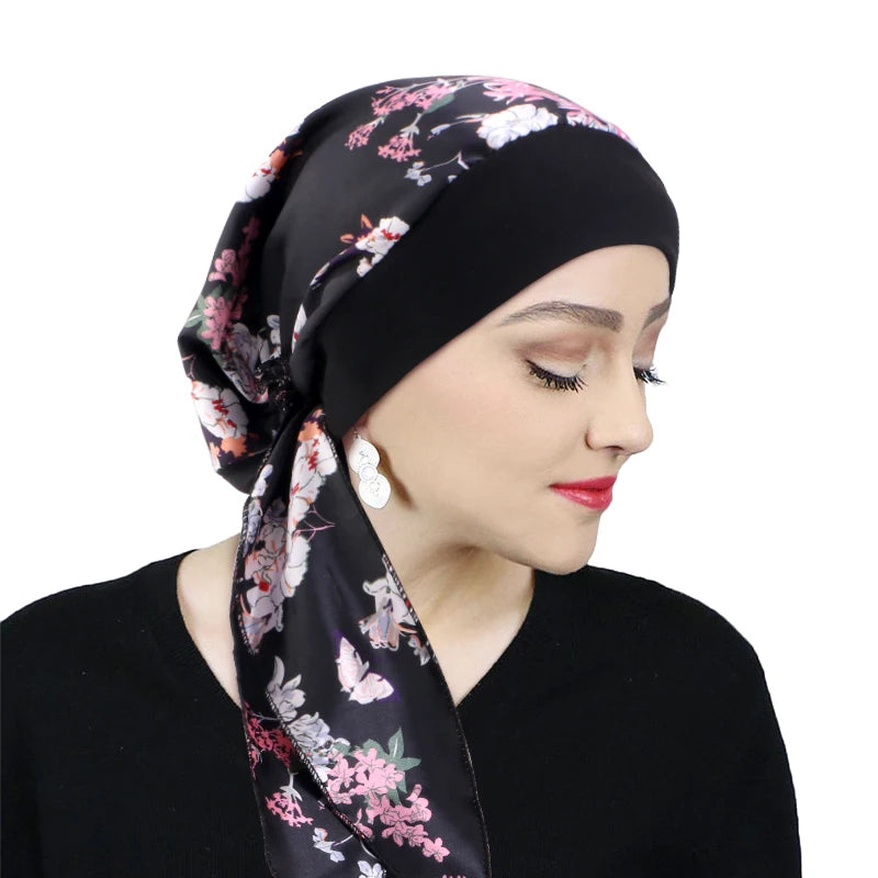 Turbante de satén preatado para mujer, hiyab interior musulmán, gorros para quimio contra el cáncer, pañuelo para la cabeza para la pérdida de cabello, Bandana, accesorios elásticos para el cabello