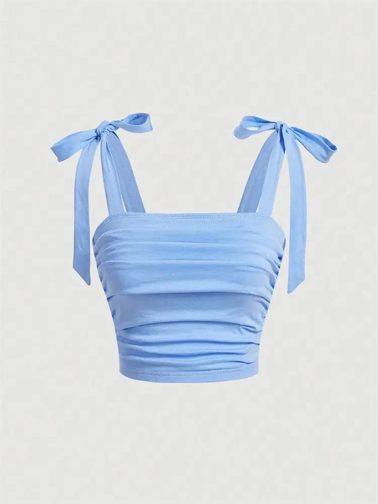 Top corto ajustado con tirantes anchos fruncidos y hombros descubiertos para mujer, ropa de verano 2024 Y2K, camisola rosa sin espalda, ropa de calle