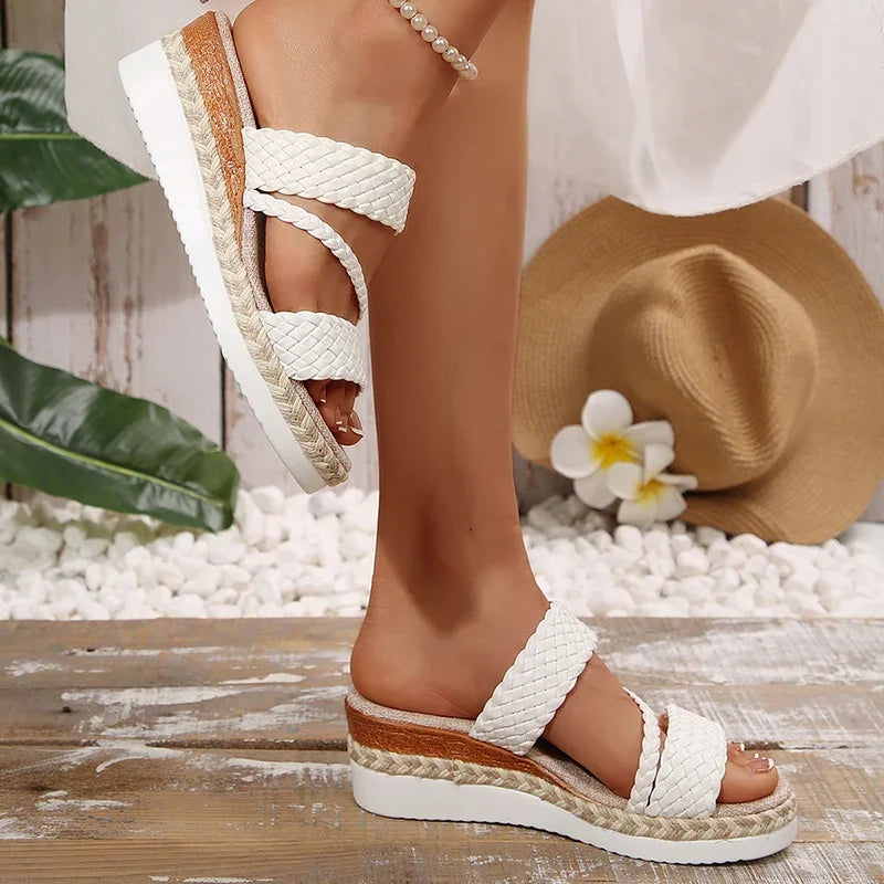 Sandalias  de Cuña | Tejido Ligero | Suela Gruesa | Talla Grande | Verano 2025