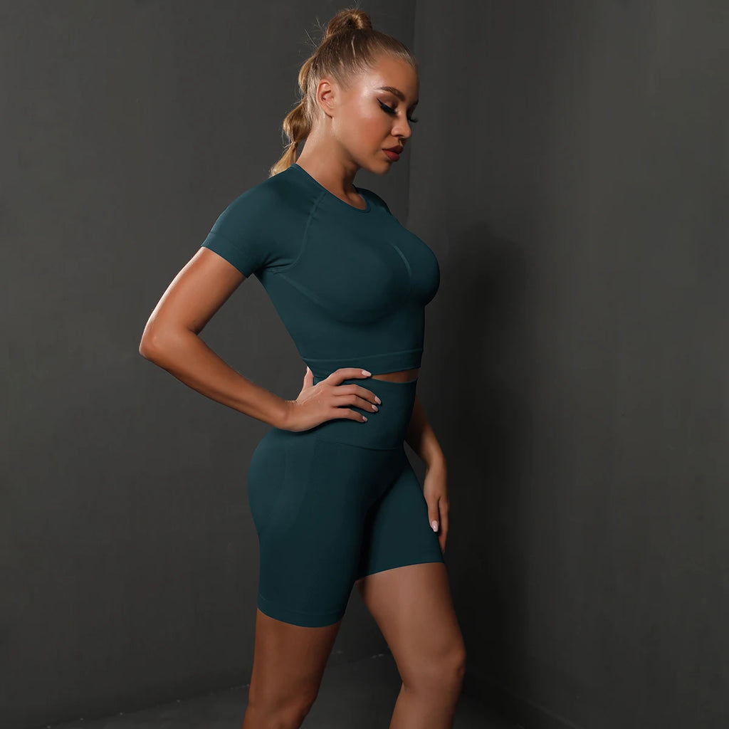 Conjunto Yoga Mujer Chaleco Espalda Descubierta | Shorts Cintura Alta | Secado Rápido