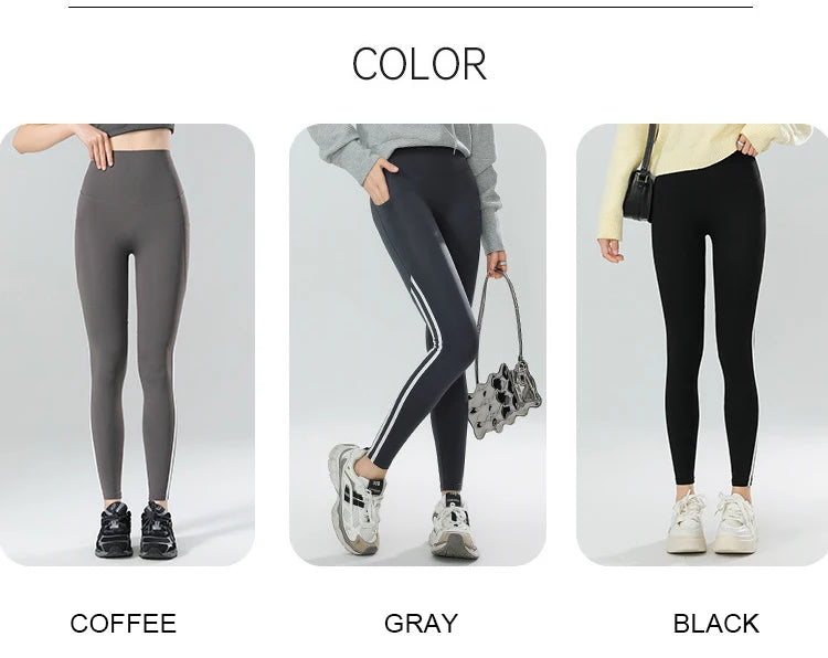 Mallas Piel Tiburón Raya Bolsillo | Cintura Alta Ajustado Fitness | Yoga Ciclismo Correr Otoño | Ticotrendy