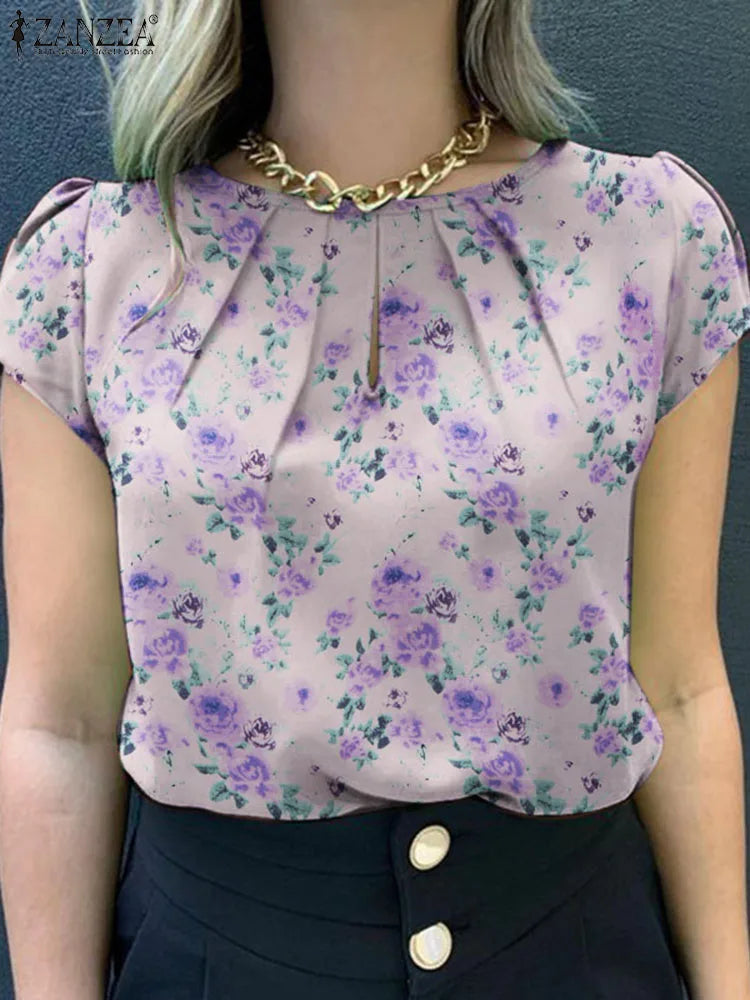 Blusa de manga corta con estampado | Floral para mujer | camisa informal de estilo bohemio