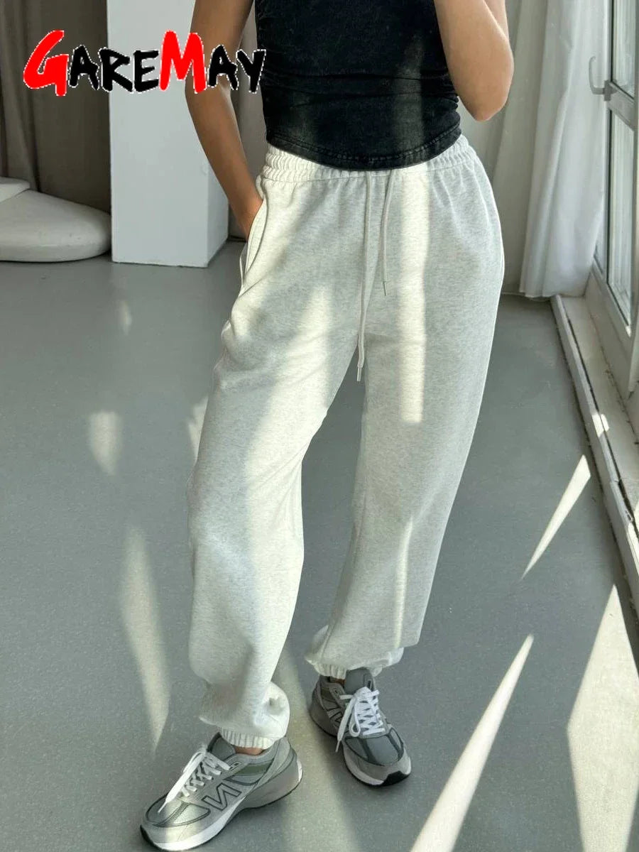 Pantalón Chándal 80% Algodón | Oversize Elástico | Cintura Alta Vintage | Gris y Blanco | Ticotrendy