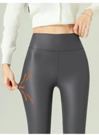 Leggings PU Cuero Invierno | Lana Fina Sexy Ajustado | Cintura Alta Elástico Cálido