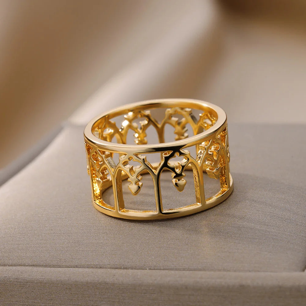 Anillo Trendy Hueco Vintage | Acero Inox | Joyería Pareja Boda | Lujo Y2K