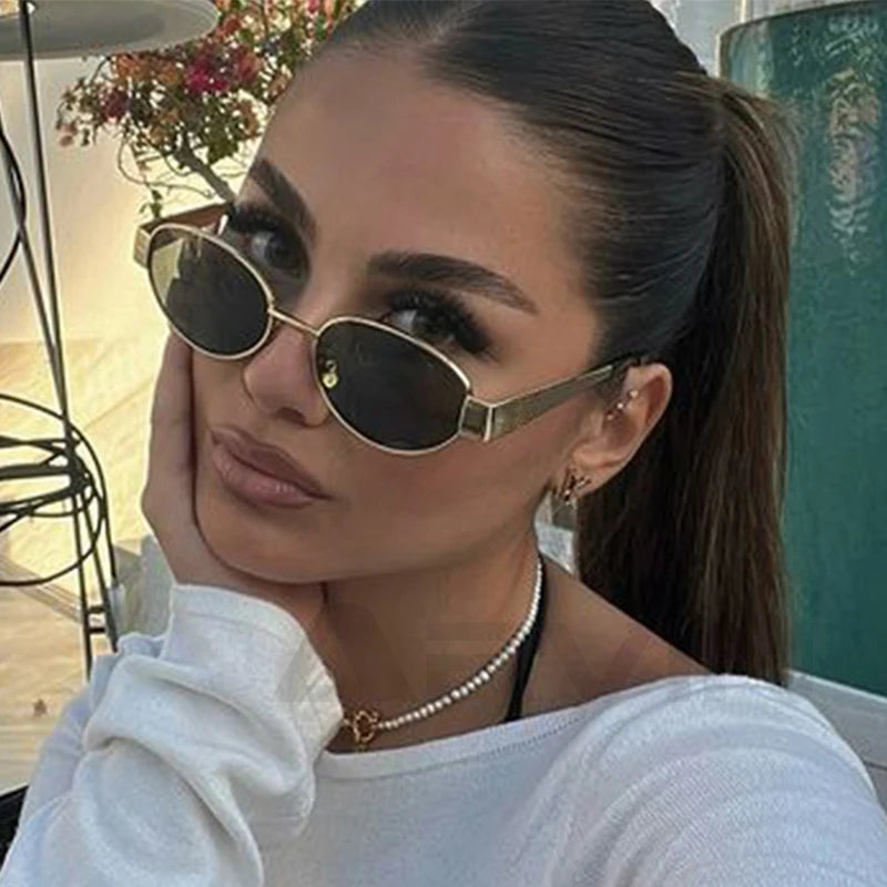 Gafas Sol Ovaladas Metal Tendencia Retro | Clásico Básico Gafas Protección UV400