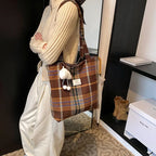 Bolso Hombro Vintage Mujer A Cuadros Gran Capacidad