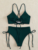 Bikini con Cordones y Cuello en V Profundo - Triangulares
