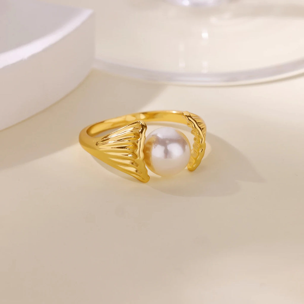 Anillo Ticotrendy Giratorio | Trébol Circón y Perlas | Acero Oro Boda 2025