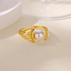 Anillo Ticotrendy Giratorio | Trébol Circón y Perlas | Acero Oro Boda 2025