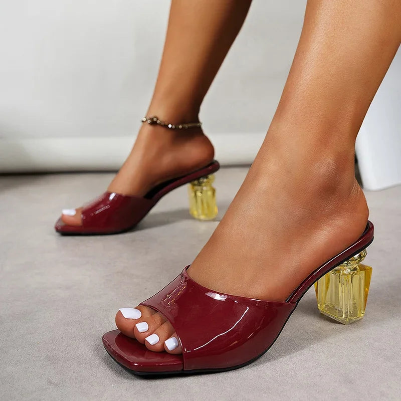 Sandalias de Tacón Alto Transparentes 2025 | Punta Cuadrada | Talla Grande | Fiesta