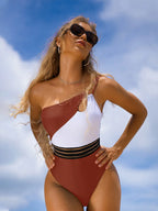 Traje De Baño Asimétrico Estilo Playa Para Mujeres Jóvenes Patchwork Casual