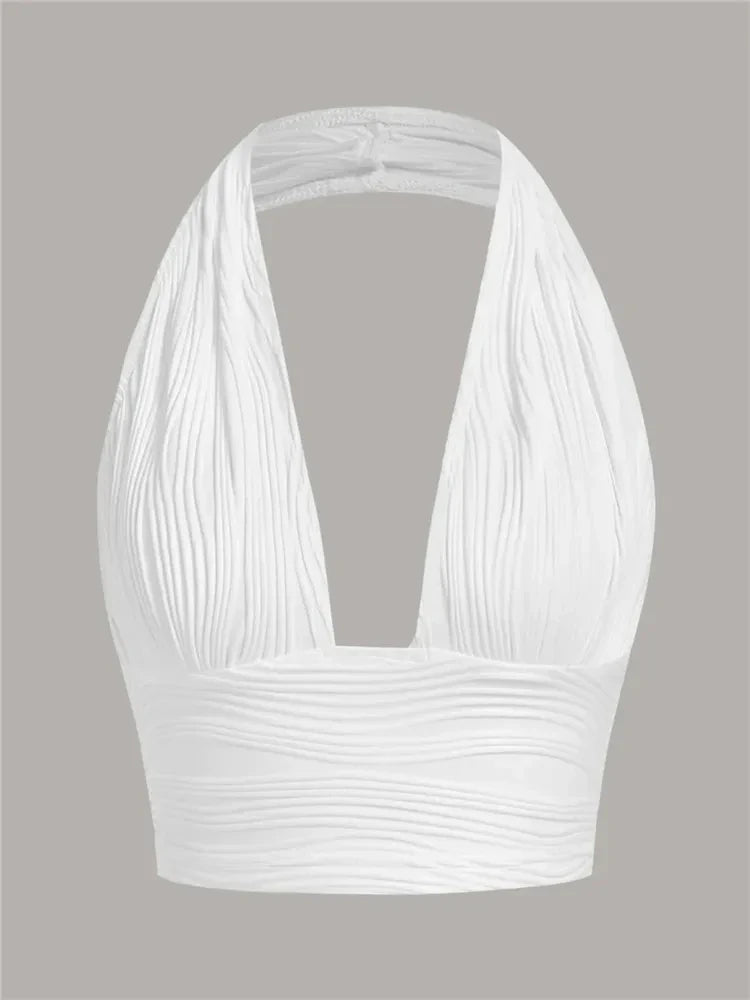 Top corto con espalda descubierta para mujer, Top Sexy liso con cuello Halter, ropa Y2K Grunge de estilo callejero, Top sin mangas para discoteca, ropa de calle 2024