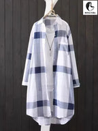 Blusa a Cuadros Manga Larga Plus Size | Camisa Holgada Elegante Otoño | Tallas 2XL-5XL | Tico Trendy