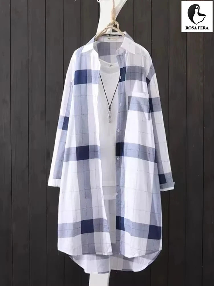Blusa a Cuadros Manga Larga Plus Size | Camisa Holgada Elegante Otoño | Tallas 2XL-5XL | Tico Trendy