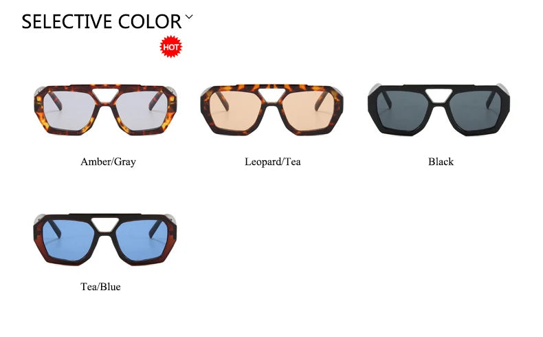 Gafas Sol Retro Doble Puente Montura Grande | Leopardo Té Degradado Moda Casual