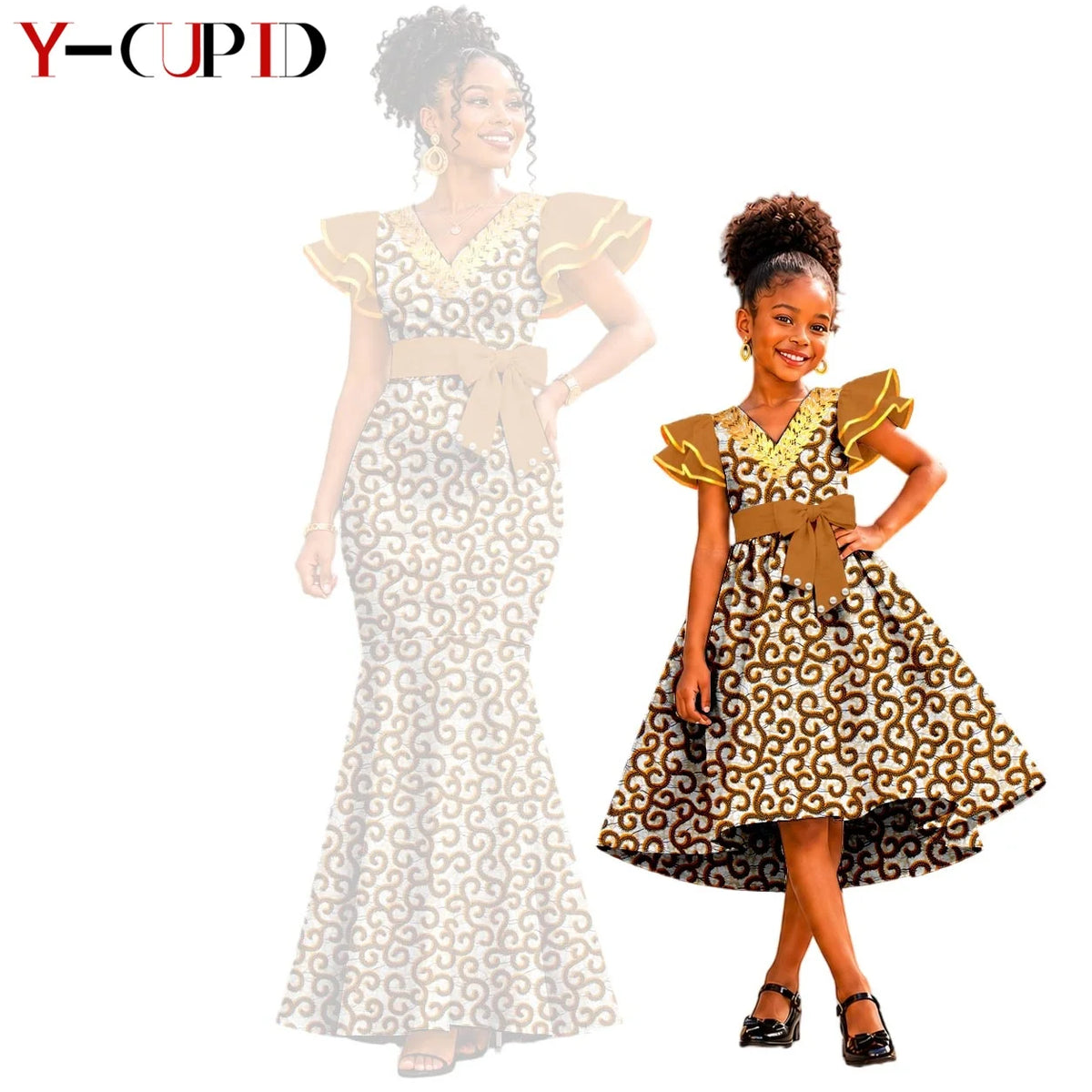 Vestido Sirena Mangas Volante Madre e Hija | Tico Trendy