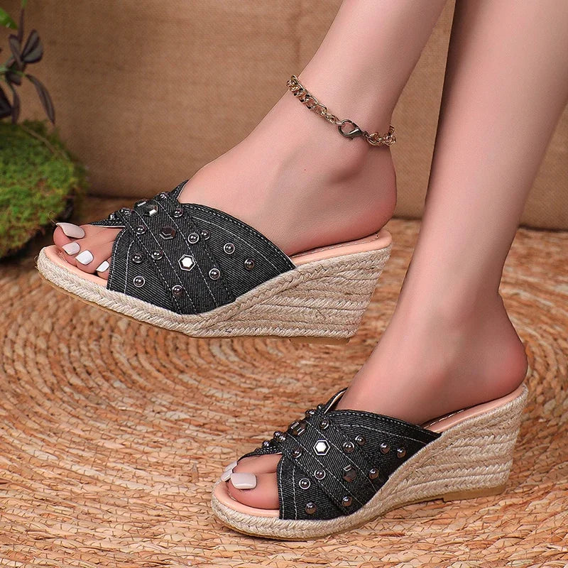 Sandalias Cuña Gruesa Mezclilla Plataforma Alta | Calzado Casual Tendencia Pura Vida
