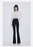 Pantalón Acampanado Curva Raya | Micro Flare Tobillo Dividido | Piel Tiburón Cintura Alta Sexy