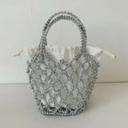 Bolso Tejido de Lujo con Cordón, Gran Capacidad y Diseño de Cubo para Mujer