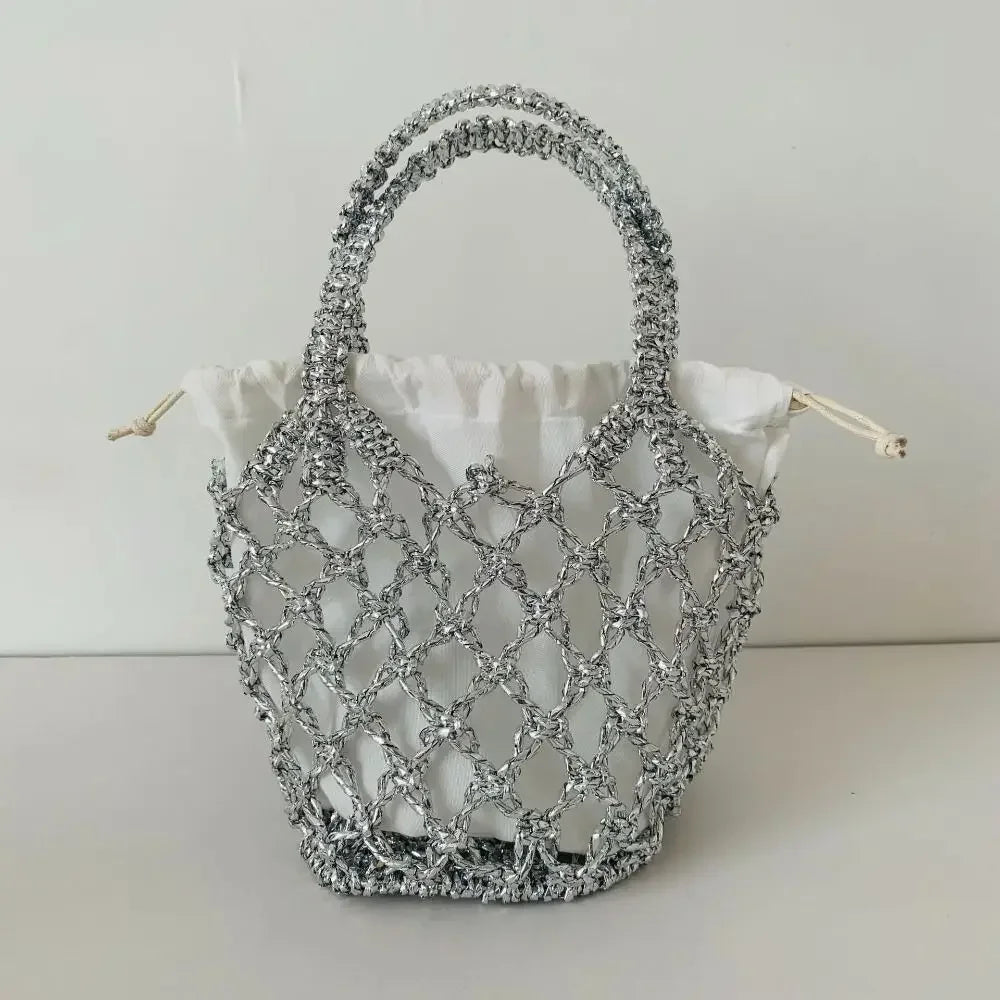 Bolso Tejido de Lujo con Cordón, Gran Capacidad y Diseño de Cubo para Mujer