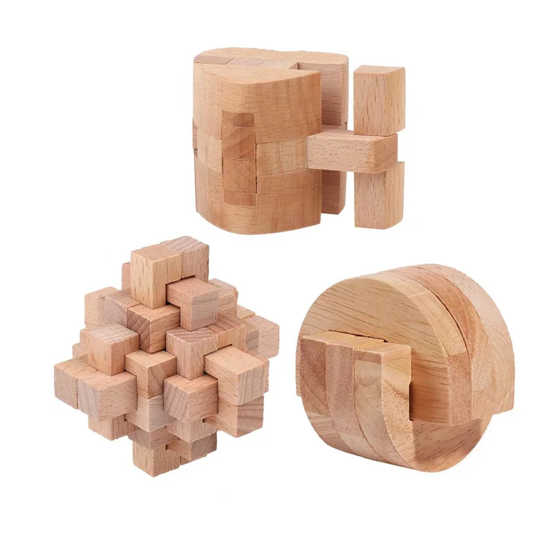 Juego de 3 uds. De rompecabezas de madera LuBan Lock, rompecabezas, juguetes de prueba IQ, juegos mentales educativos para adultos y niños, juego de enclavamiento desbloqueado