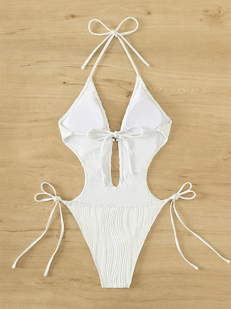 Traje de Baño Una Pieza | Cuello Halter y Lazo Lateral | Monocromático | Verano